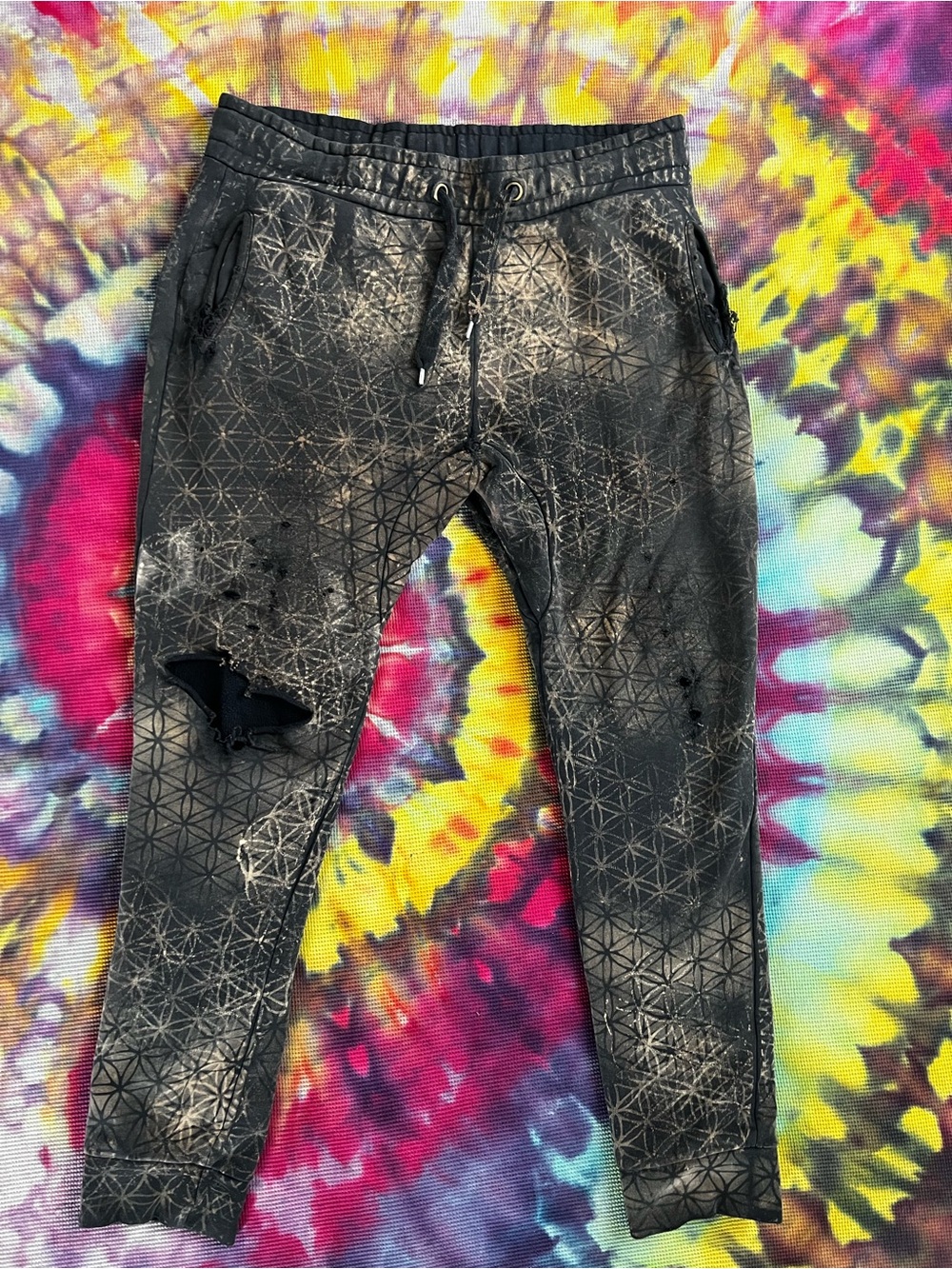Organic Sacred Geometry Pants - Tattered - Grungy - Heavily Worn